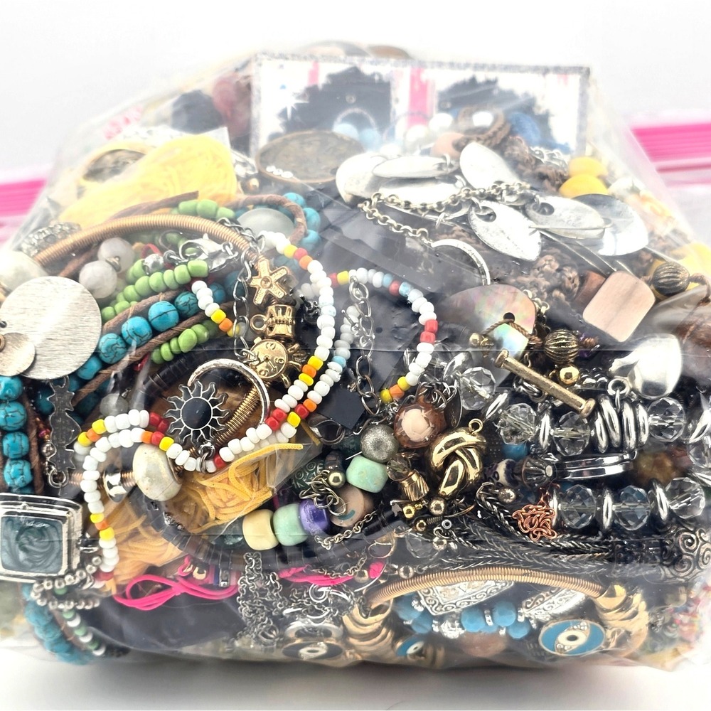 7lb Jewelry Craft Bag #2 - Bulk Lot Assorted Upcycle Broken Chains Beads & More - Picture 5 of 11